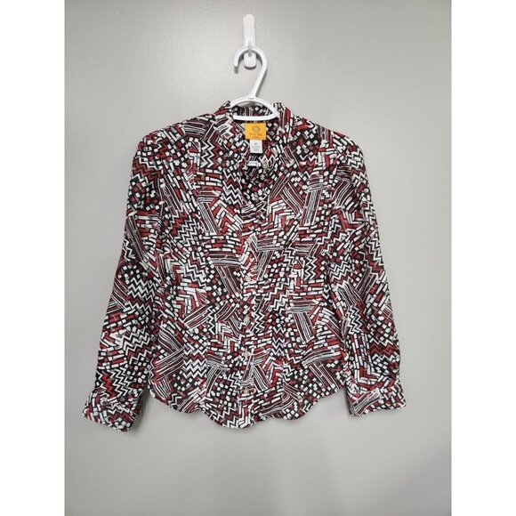 Ruby Rd Women's Button Front Sheer Blouse Red Black White Mock Neck  Size 6P - Picture 2 of 9